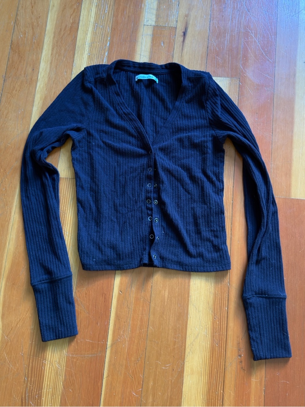 Abercrombie & Fitch Black Ribbed V-Neck Sweater Top